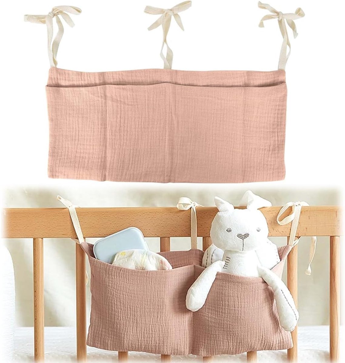Thijox - Opbergtas voor Babybed - Hangende Luierorganizer met 2 Zakjes - Roze - Perfect voor Kleding, Luiers en Speelgoed