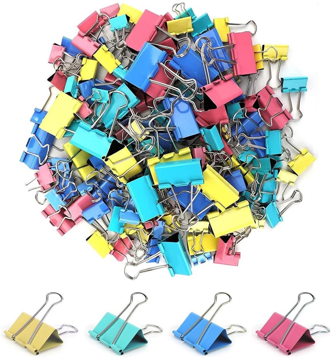 Dailygoods- Vouwclips 100 stuks - 15 mm - Multifunctionele Klemmen - Metalen Clips - Kleurrijk - Duurzaam en Stevig - Paperclips