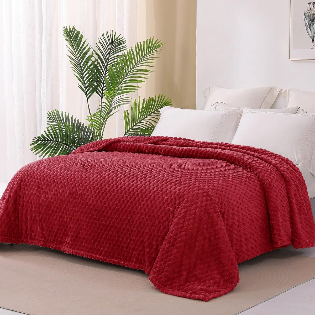 Thijox - Exclusieve Fleecedeken 150 x 200 cm Bordeaux | Luxe 3D-Jacquard Flanellen Deken, Dubbelzijdig Zacht, Onderhoudsvriendelijk en Licht voor Woon