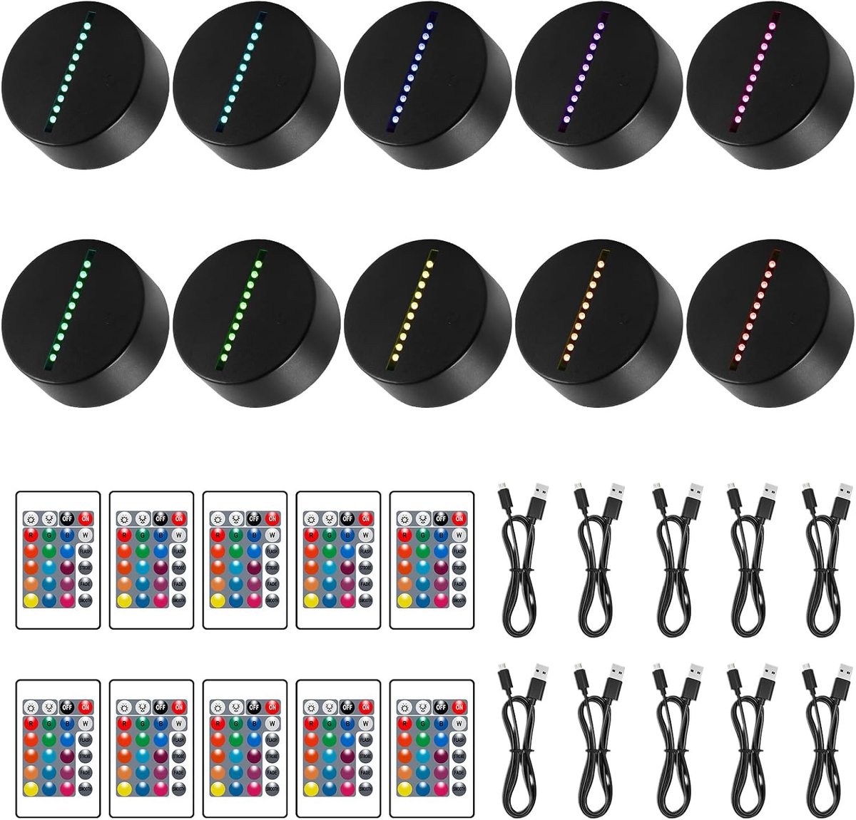 Thijox - 10 Stks LED Nachtlampje Kleurrijke Afstandsbediening 3D Touch Smart Licht Draagbare Sensor Schakelaar Geschikt voor Hal Slaapkamer Badkamer W