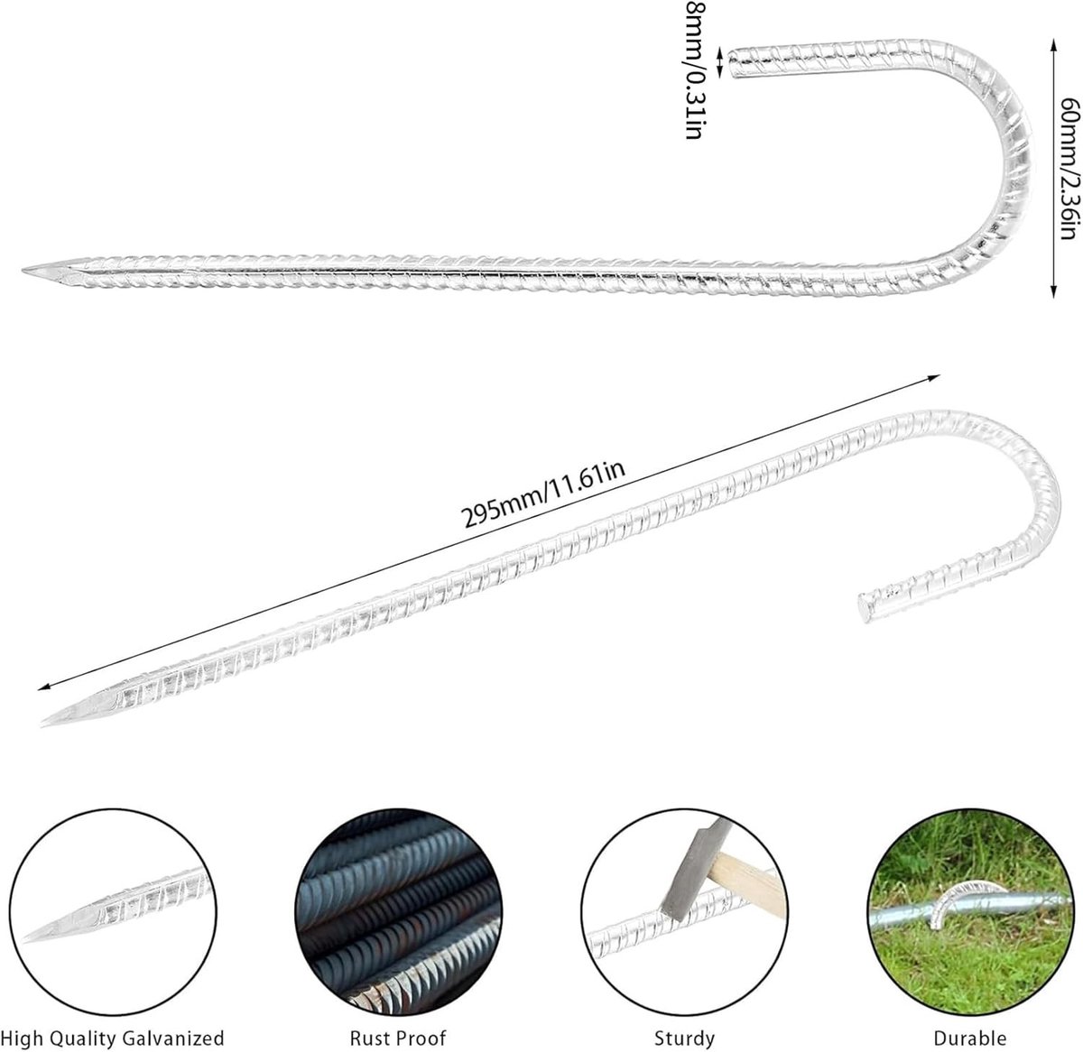 Schroefharingen - Zilver - 30 cm - Metalen J-vormige grondankers - Voor tenten en buitengebruik