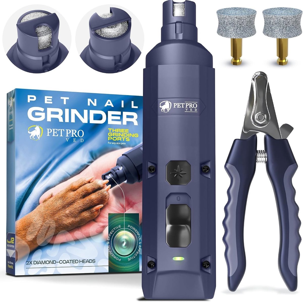 Tondeuse katten langhaar - Blauw - Elektrische Nageltrimmer met 2 Diamantslijpkoppen en Oplaadbare Batterij - Voor Honden en Katten