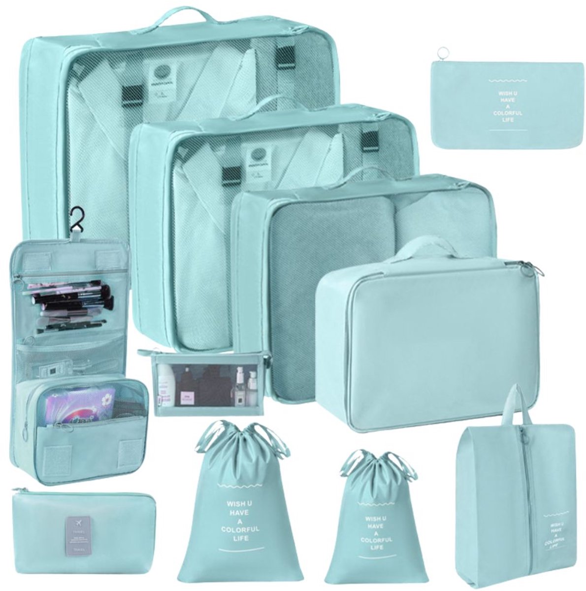 RAMBUX® Packing Cubes Set 11-Delig - Koffer Organizer - Reisorganizer - Kofferset - Inpakzakken - Reistas Organizers - Lichtblauw