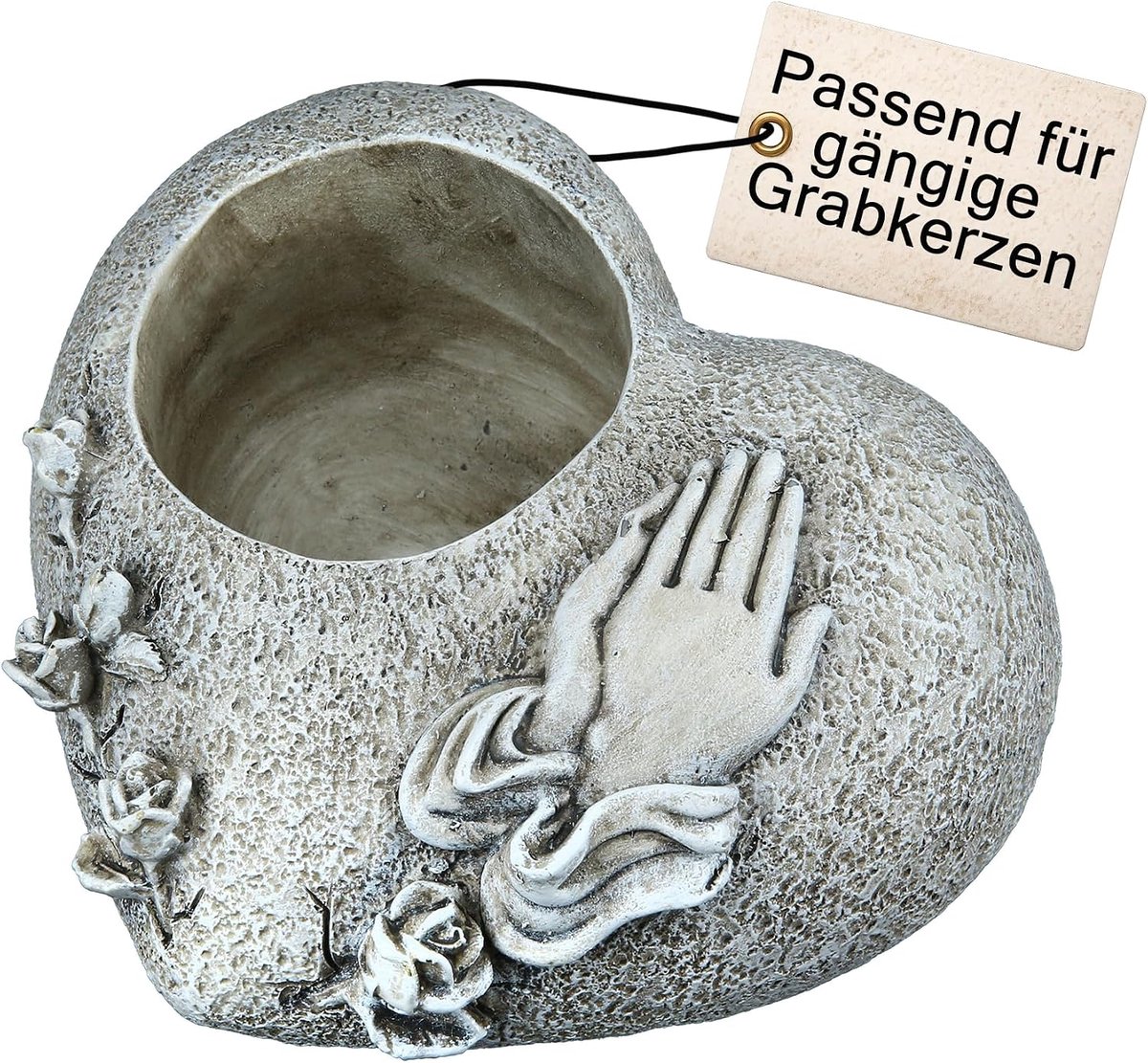 CULT at home Heart Grave Decoration for Grave Candle, Grave Decoration, Stone Heart, Tombstone, Roses and Praying - ShopVlot