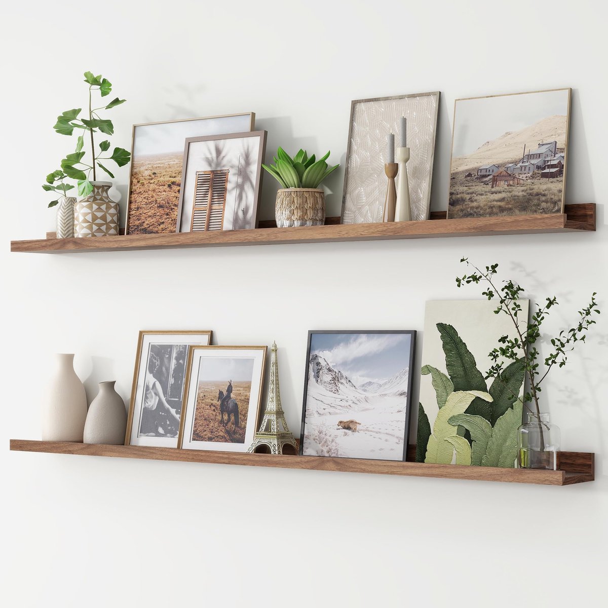 Picture Ledge Plank, lange zwevende planken voor muur, 142 cm W, set van 2, walnoot - ShopVlot