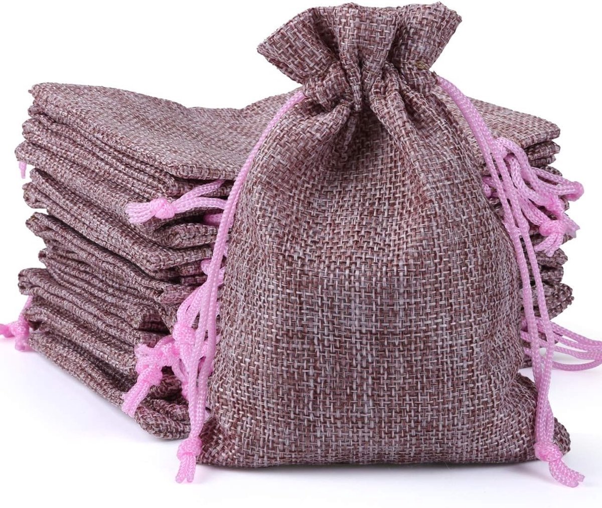 Linnen tasjes onbedrukt - Oud Roze - 10 x 14 cm - Jute Zakjes voor Cadeau en Adventskalender - Natuurlijke Stoffen Zakjes