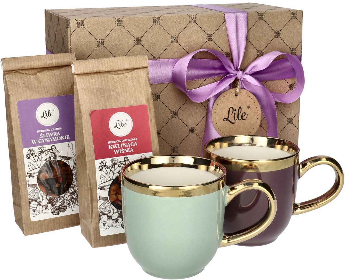 Set van 2 Porseleinen Mokken met Thee - Cadeau Verpakking