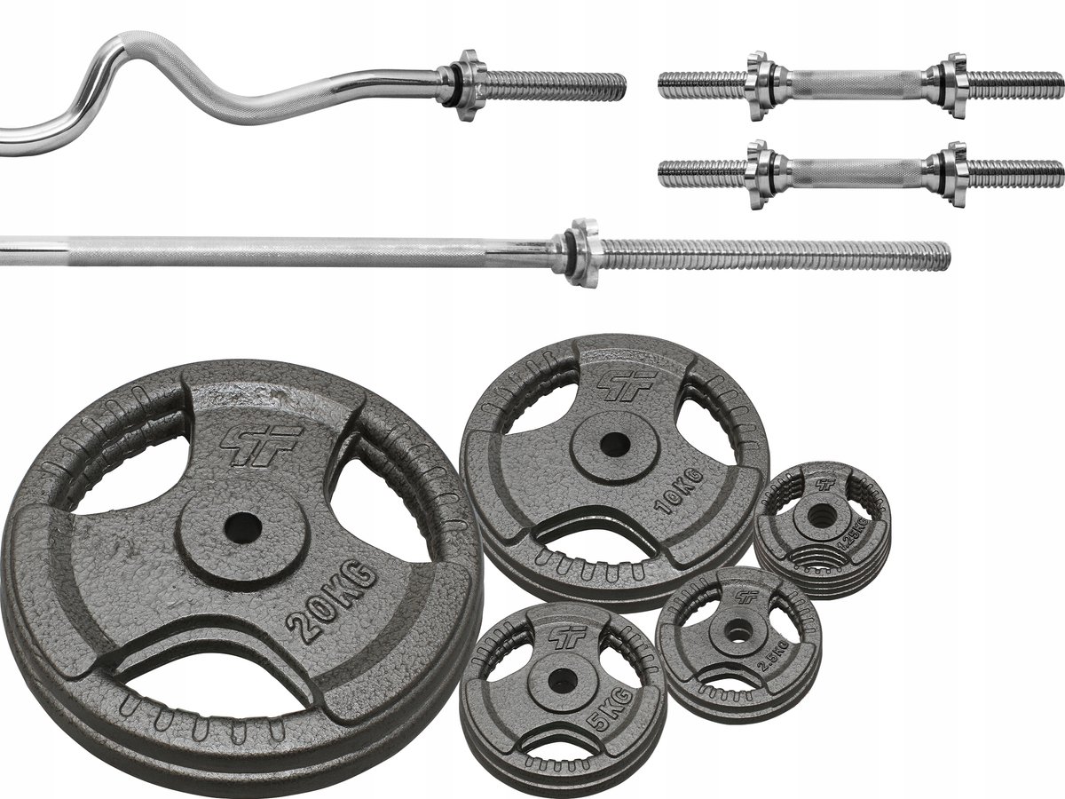 100kg Halterschijven Set met Halters: Gietijzer, Hammertone, 28mm
