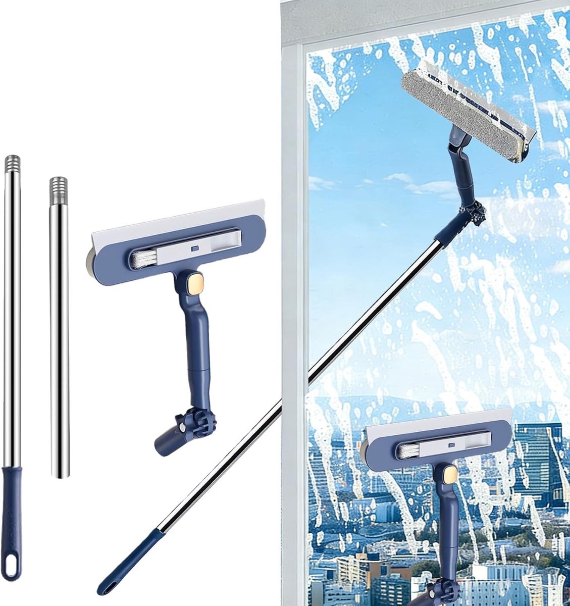 Raamreiniger magnetisch - Aluminium - 120 cm - 2-in-1 siliconen wisser met microvezelpad - Voor ramen en glasoppervlakken