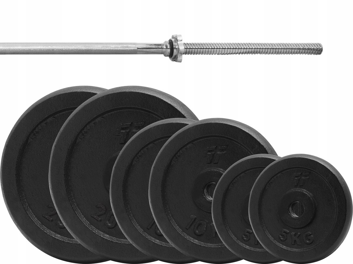 Zet 80kg gietijzeren halterschijven met rechte halterstang 180cm