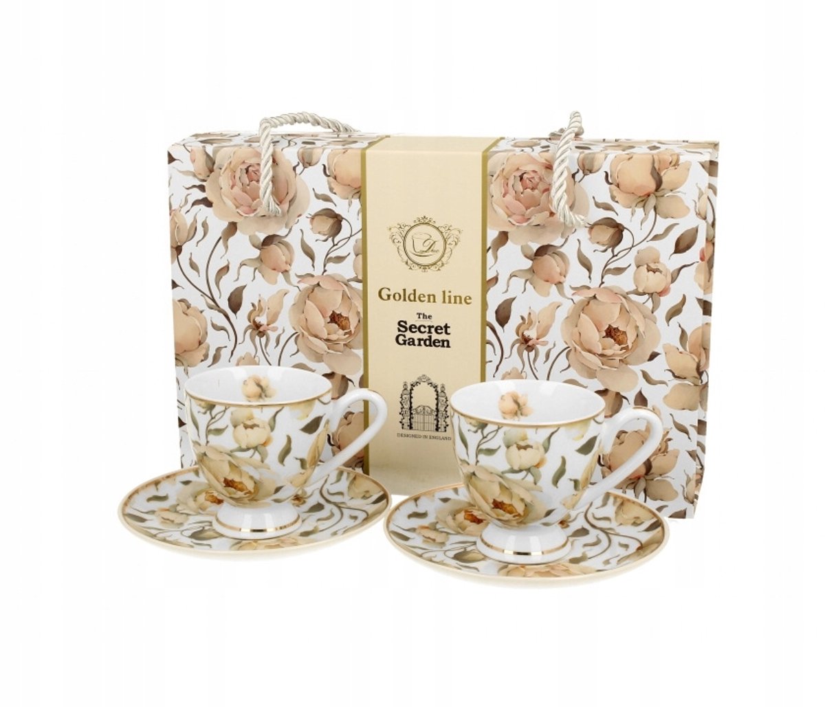 2x Espresso Kopjes 'English Roses White' met gouden rand - Porselein