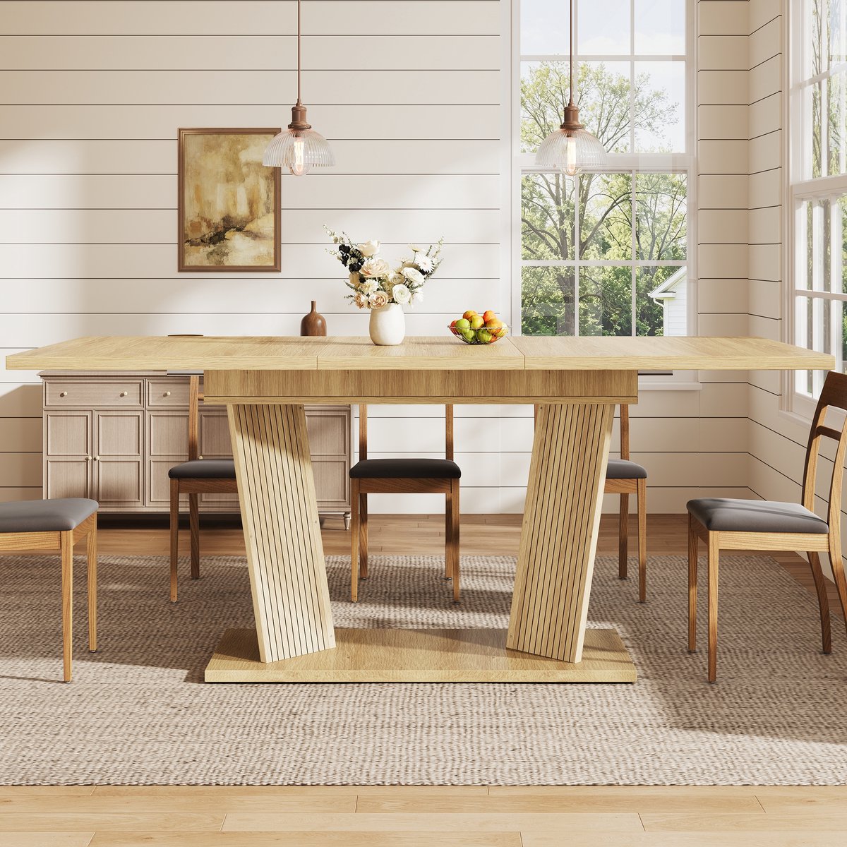 OKWISH Eettafel – Uitschuifbaar – Moderne Stijl Voor Eetkamer En Keuken – MDF Lichtbruin – 120-160x80x76 Cm