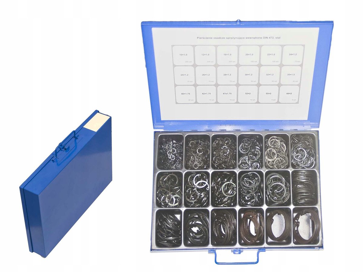 Set van 1330 Interne Borgringen DIN 472 in Metalen Cassette