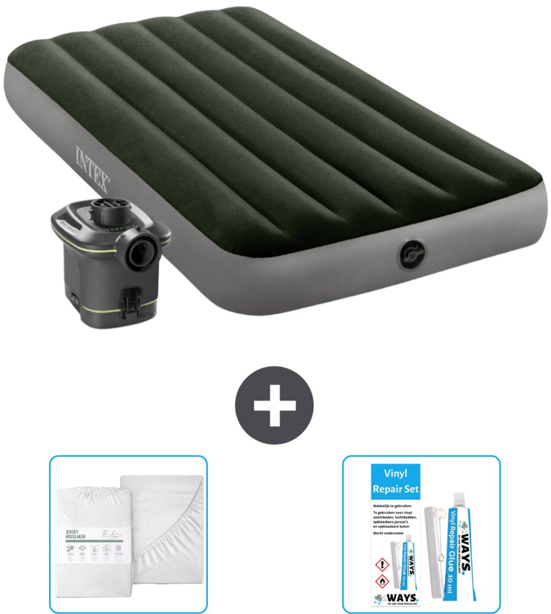 Intex Luchtbed - 1-Persoons - 99 x 191 x 25 cm - Groen - Inclusief pomp - Accessoires CB16