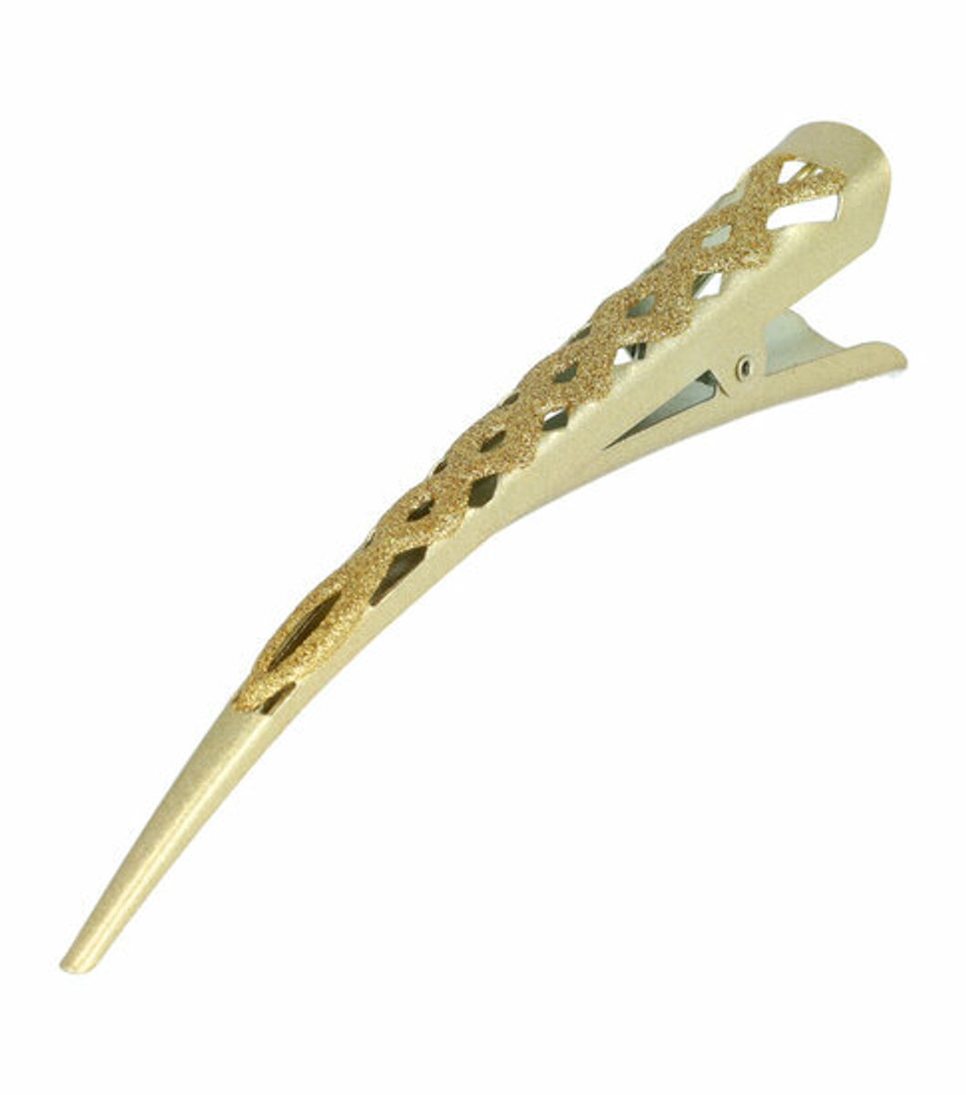 Haarsoires Duckklem Haarspeld 13cm – Basic – Opengewerkt Glitter – Metaal – Goud - Sterke Haarclip voor Styling & Dagelijks Gebruik - Hair Clip - Decoratieve Haaraccessoire