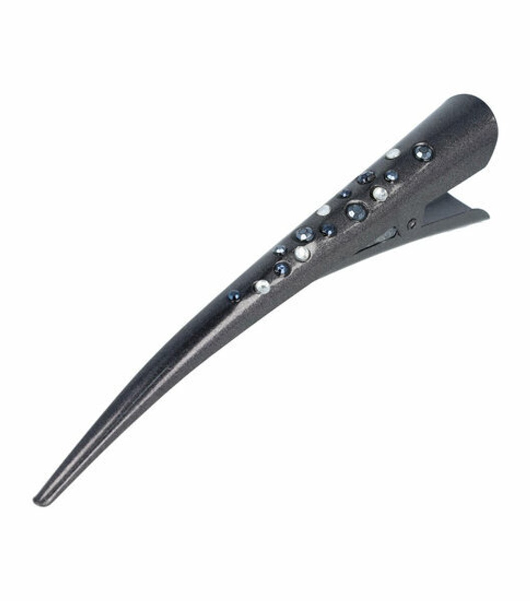 Haarsoires Duckklem Haarspeld 13cm – Basic – Duo Steentjes – Metaal – Zwart - Sterke Haarclip voor Styling & Dagelijks Gebruik - Hair Clip - Decoratieve Haaraccessoire