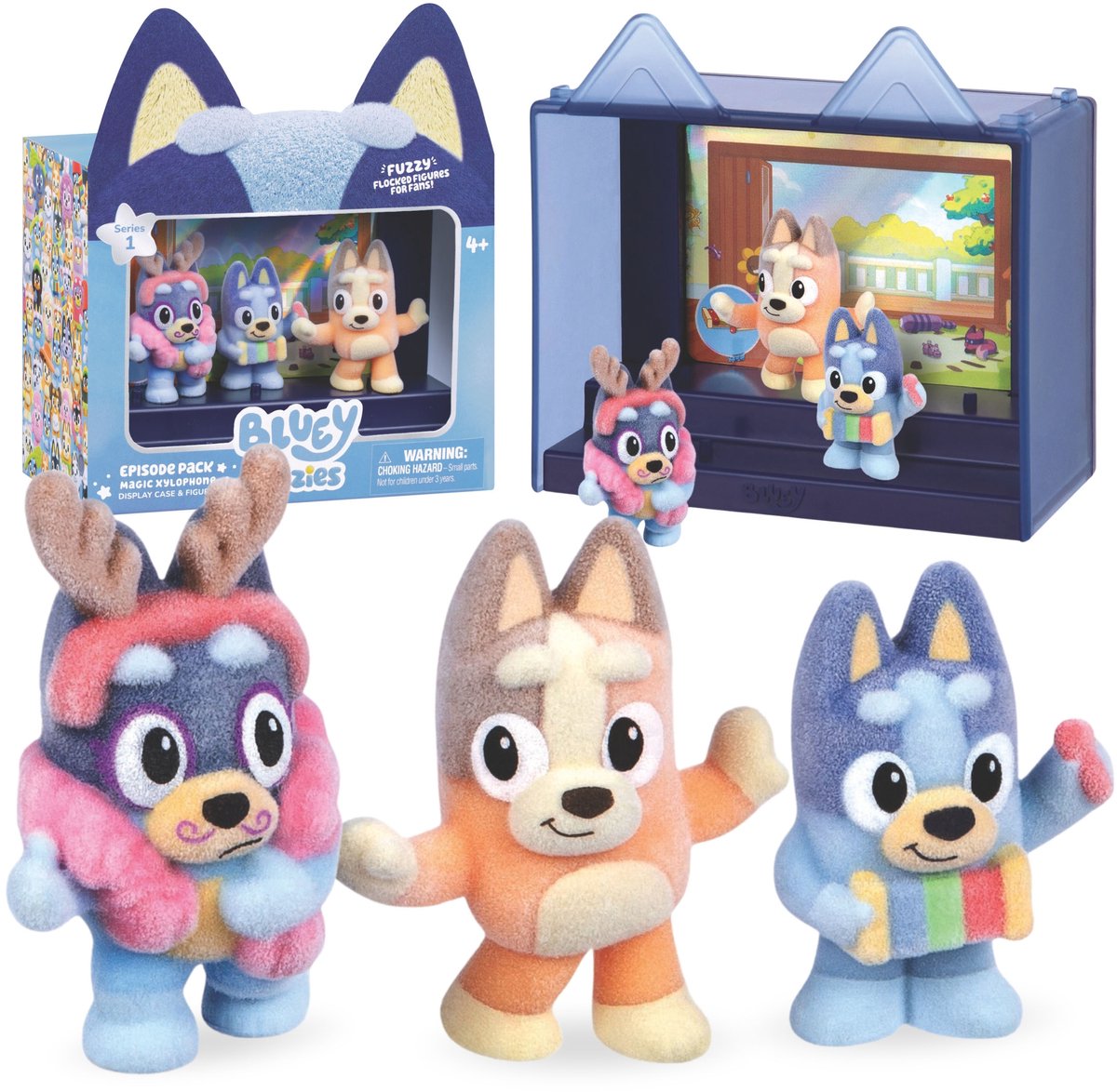 Bluey FIGURENSET Magische xylofoon, figuren voor kinderen Serie 1, FLUWELEN FIGUREN 4+