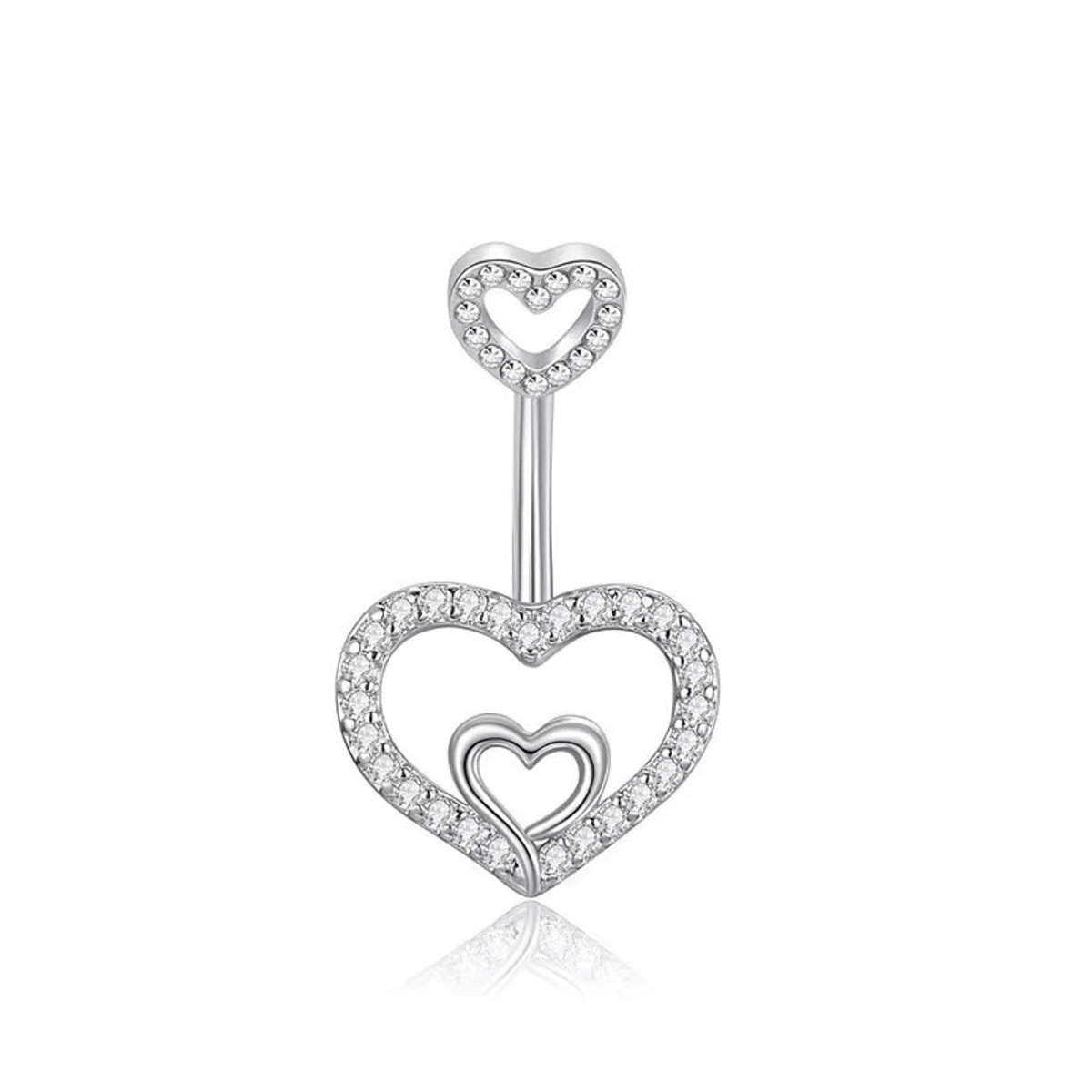 Navel Piercing | Hart | Zilverkleurig | Witte Steentjes