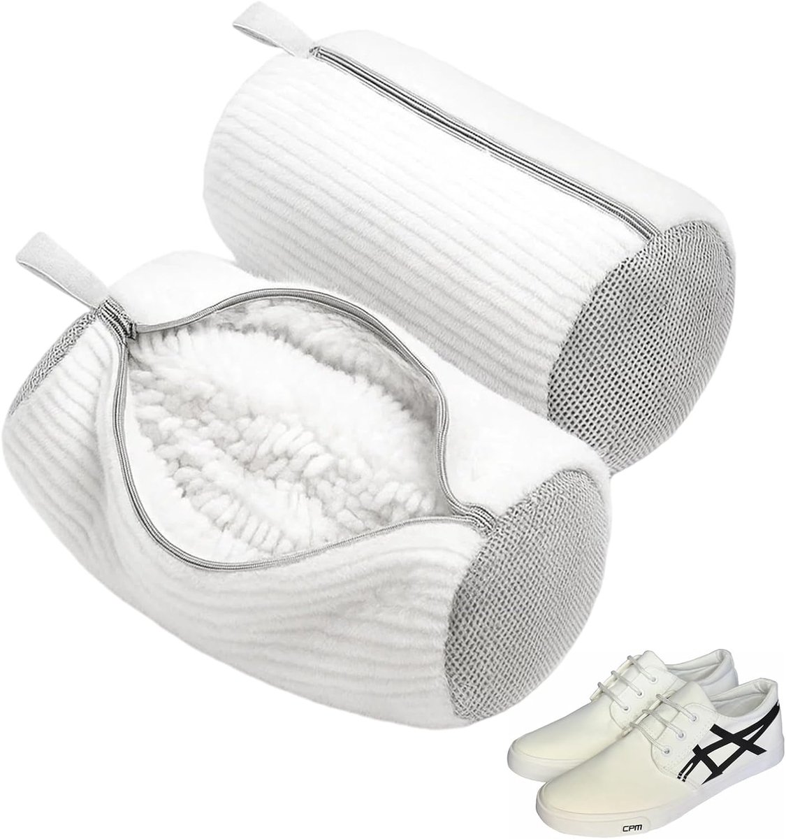 Schoenwaszak, wasmachine, 2 stuks, witte schoenwaszak voor schoenen in de wasmachine, 39 x 19 cm, schoenenzak - ShopVlot