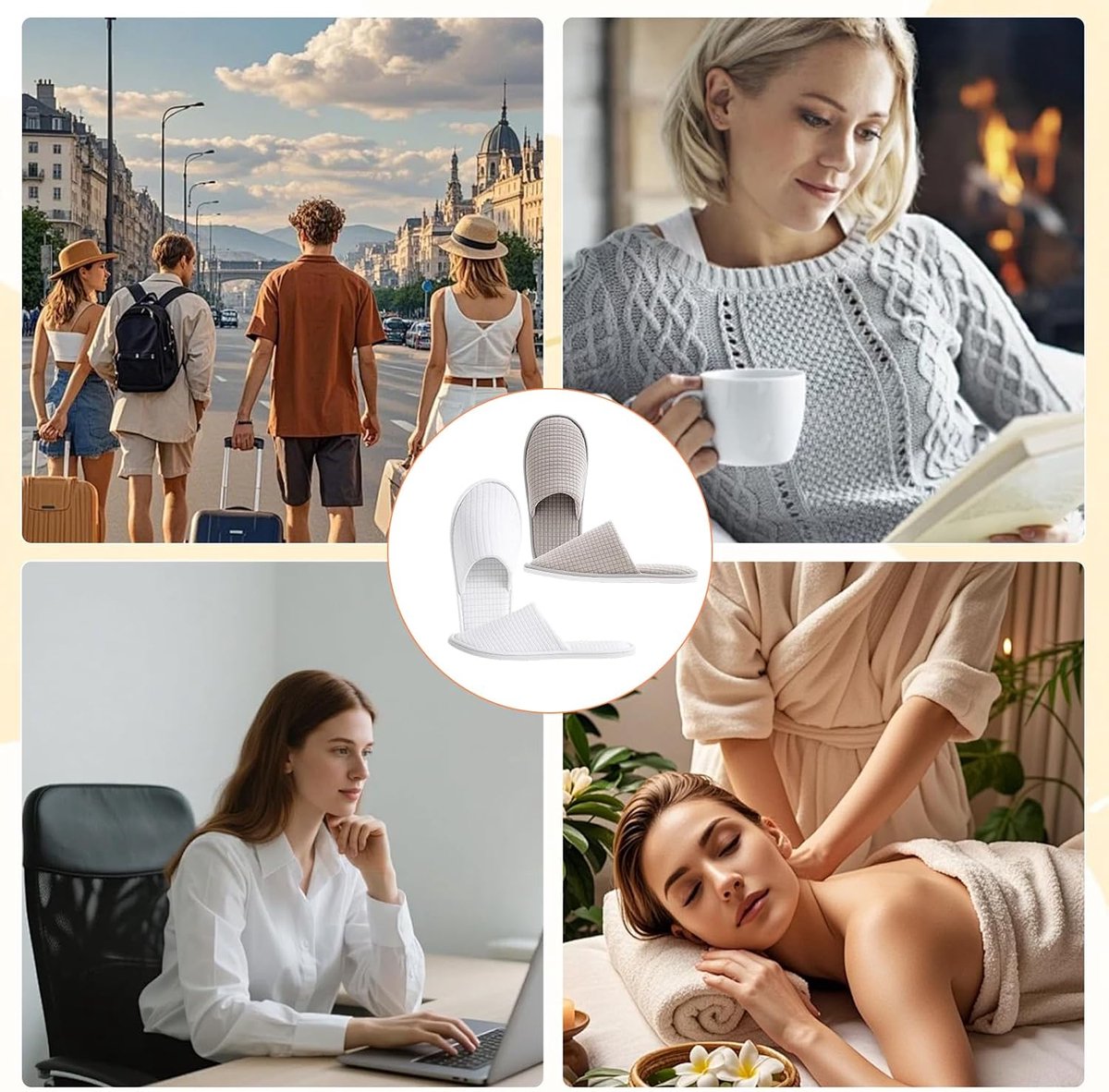 Hotelslippers 2 paar - grijs en wit - comfortabel en hygiënisch - ideaal voor hotel en spa - ShopVlot