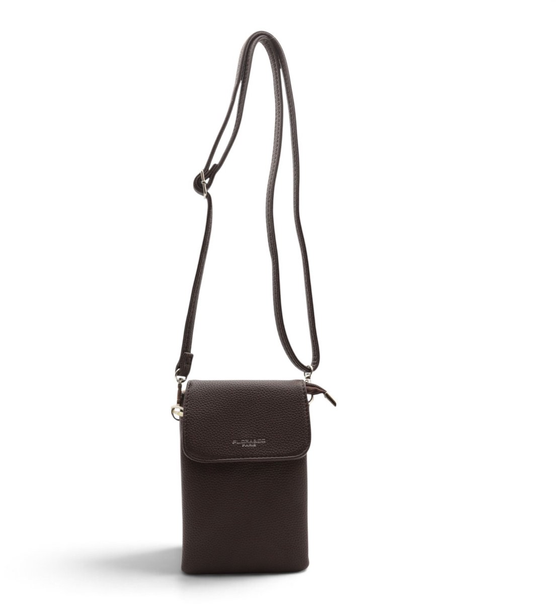 Flora&Co - Paris - Handig Crossbody hand/telefoontasje voor mobiel - gsm - chocolat