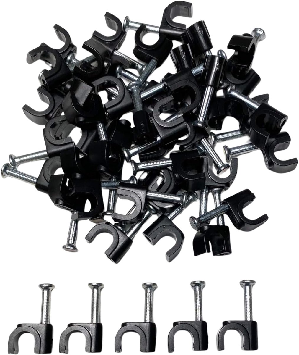 Kabel clips 5 mm - zwarte ronde - 50 stuks - voor het organiseren van kabels - ShopVlot