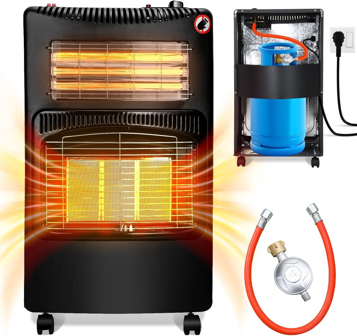 Gasheater 4,2 kW - 2-in-1 met gasdrukregelaar - 3 warmtestanden - ideaal voor binnenruimtes - ShopVlot