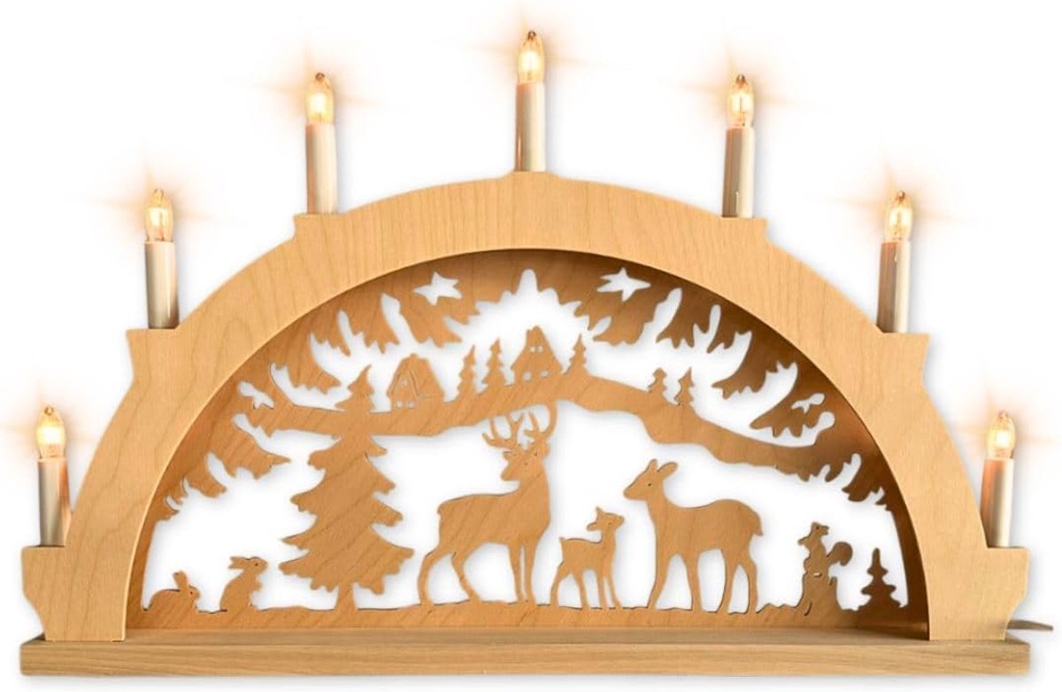 Kerstboog houten - LED verlichting met herten - 7 kaarsen + 1 reservelamp - handgemaakt in Duitsland - ShopVlot