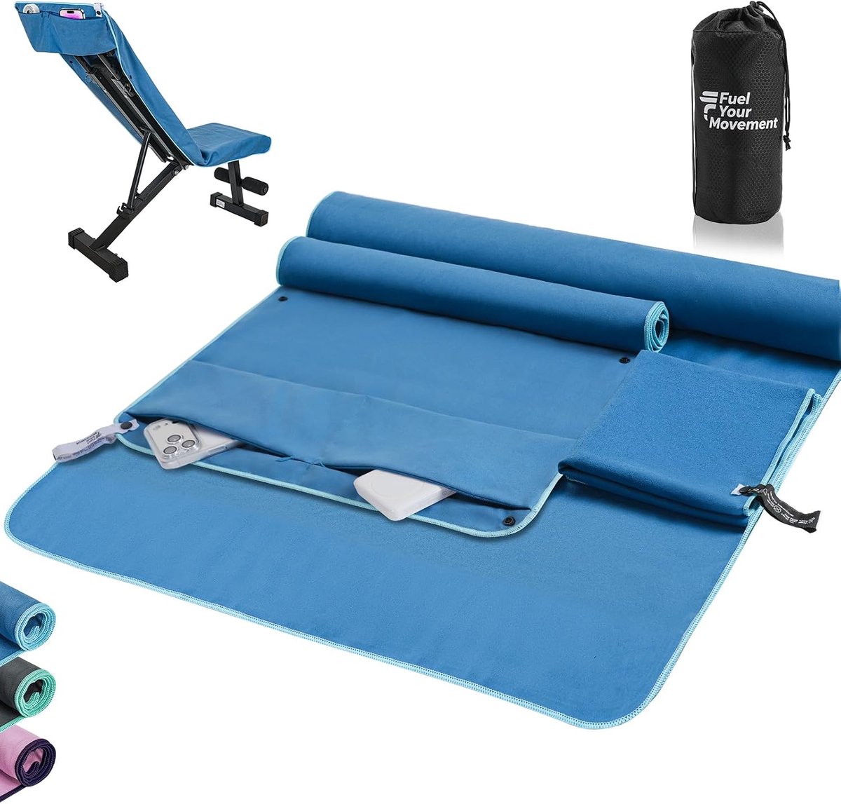 Fitnesshanddoeken set 3-delig - microvezel - met opbergtas - hygiënisch trainen - ShopVlot
