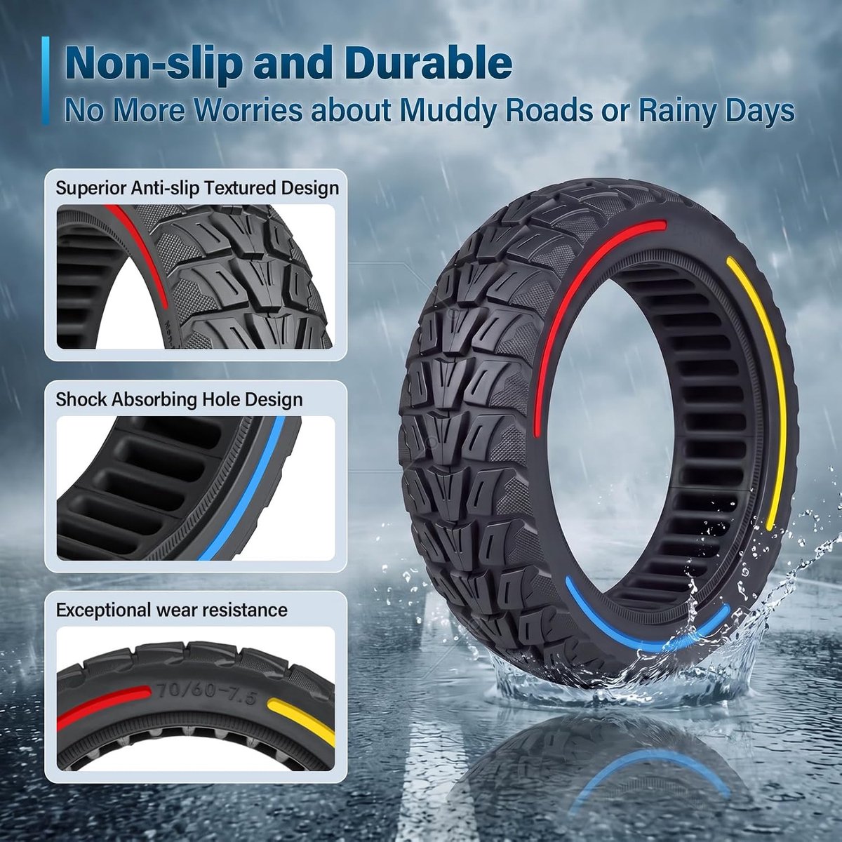 Banden 70/60-7.5 - Offroad massief rubber - Geschikt voor Segway Ninebot Max G3 - Lekvrij en stabiel rijden - ShopVlot
