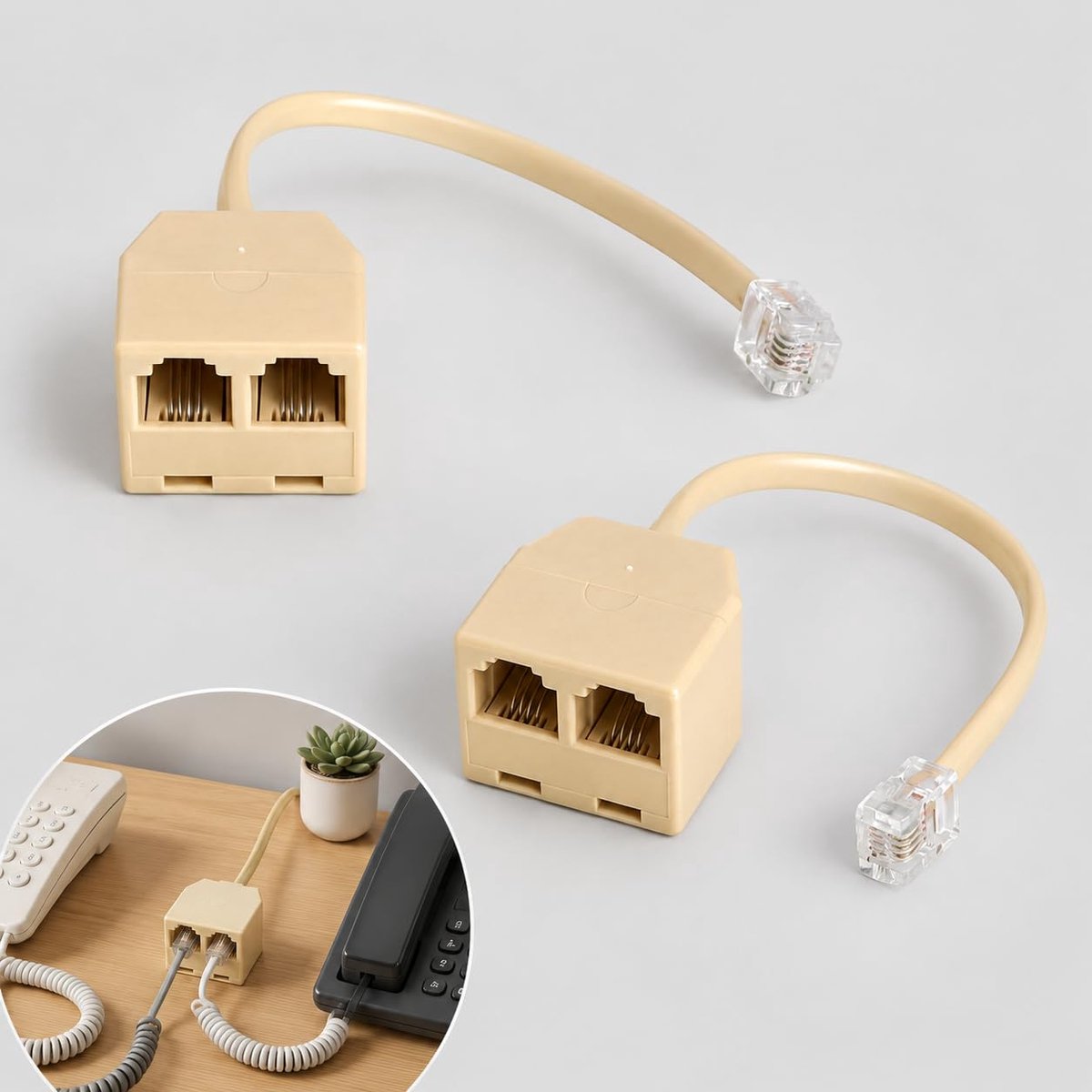 Telefoonsplitter RJ11 1 naar 2 - Beige - Telefoonadapter 6P4C - Ideaal voor telefoon en fax - ShopVlot
