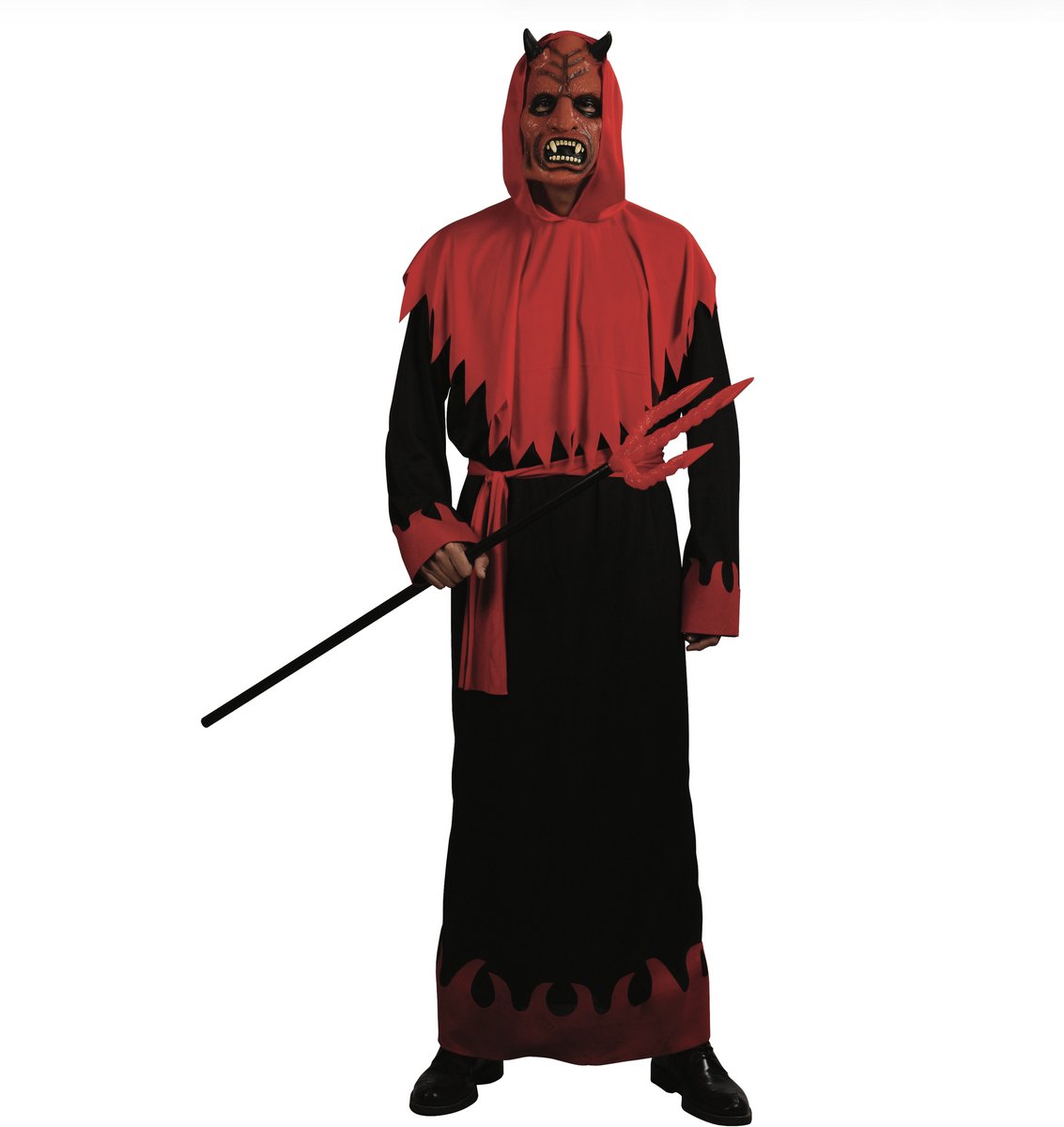 Joya Party® Duivel Kostuum Heren | Duivel Verkleedpak Man | Horror Kostuum met Toga, Hoofdkap, Riem & Masker Mannen | Halloween Carnaval | Rood Zwart | Maat L/XL