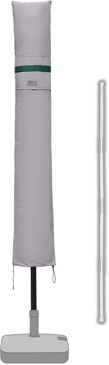 Famanu Beschermhoes voor parasol met stang, afdekhoes voor parasol van Ø 300 cm, met ventilatieopeningen, waterdicht en lichtgrijs, ideaal voor tuin en balkon