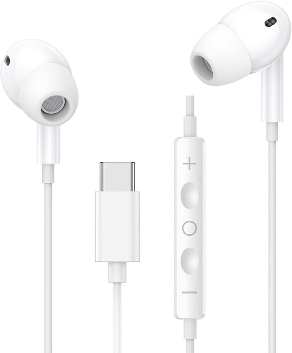 USB C bedrade hoofdtelefoon, type C hoofdtelefoon voor iPhone 17 16 15 Pro Max met microfoon en afstandsbediening - ShopVlot