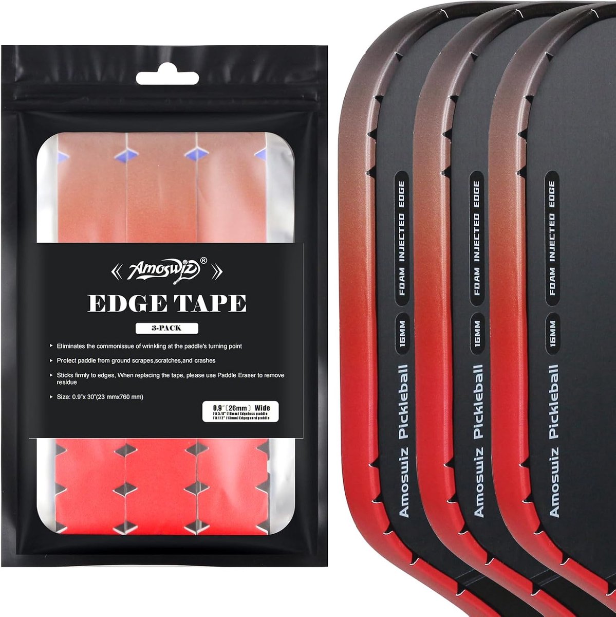 Pickleball tape 26mm - rode naar zwarte gradient - 3 stuks - beschermt je paddle - ShopVlot