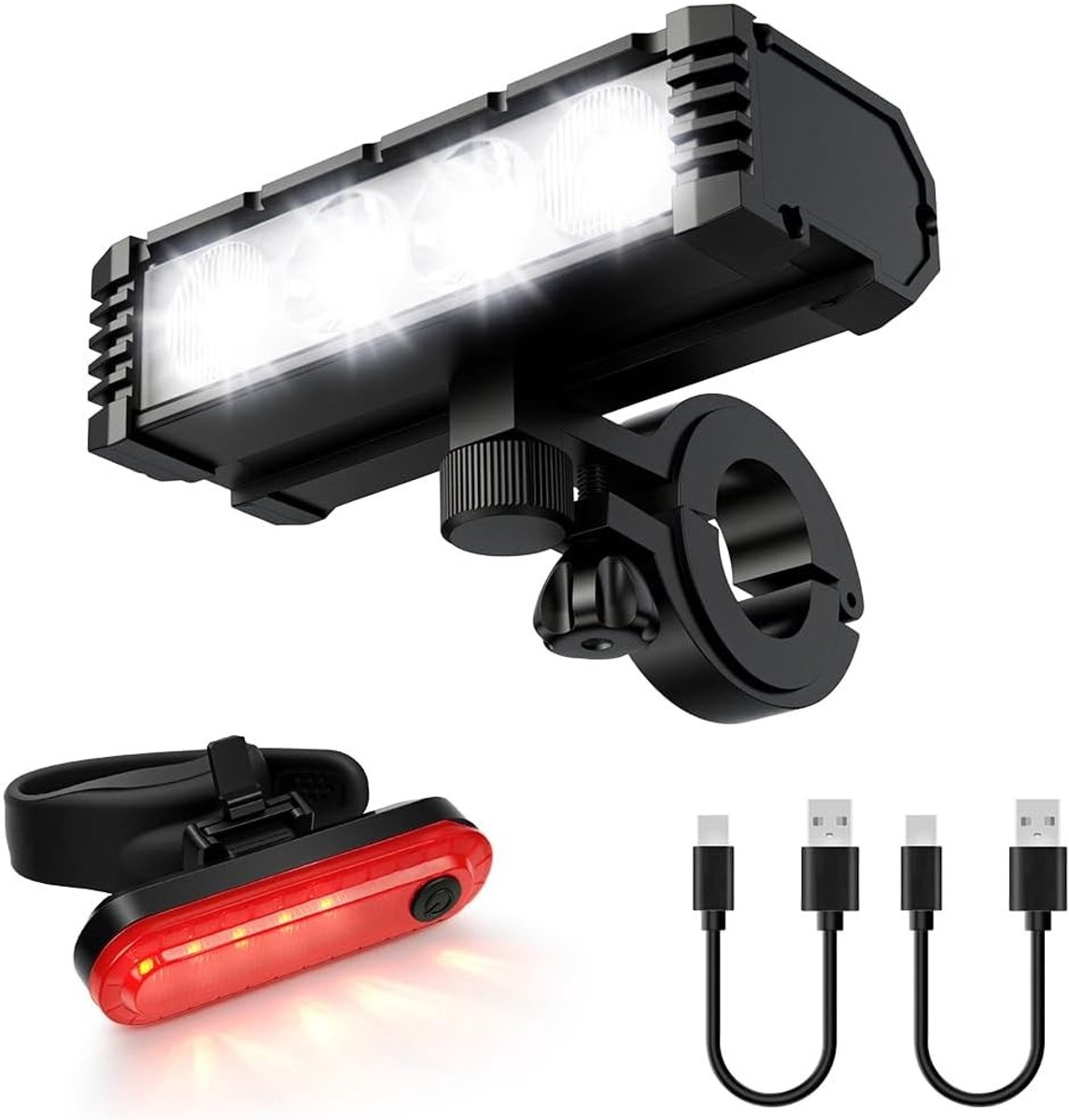 Fietsverlichtingsset - Zwart - 7,6 x 3,9 cm - USB-oplaadbaar en Lichtgewicht - Voor Racefietsen en Mountainbikes