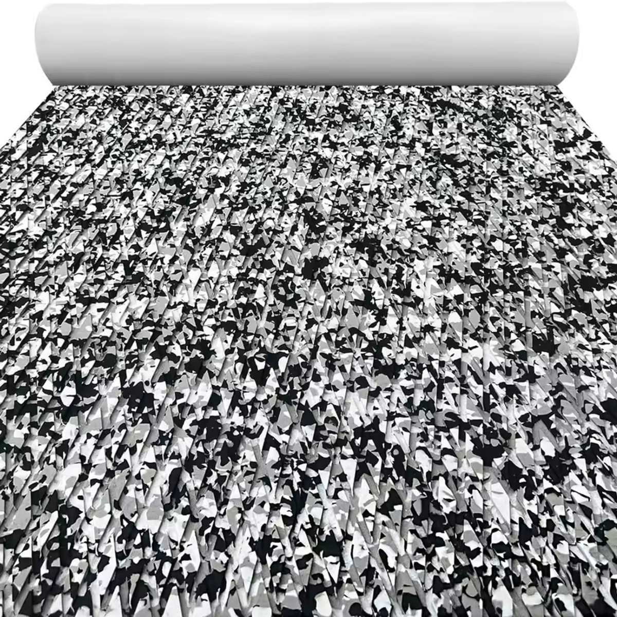 Zelfklevende EVA bootmat 240 x 90 cm - 6 mm antislip dekmat - Zwart/wit/grijs camouflagepatroon