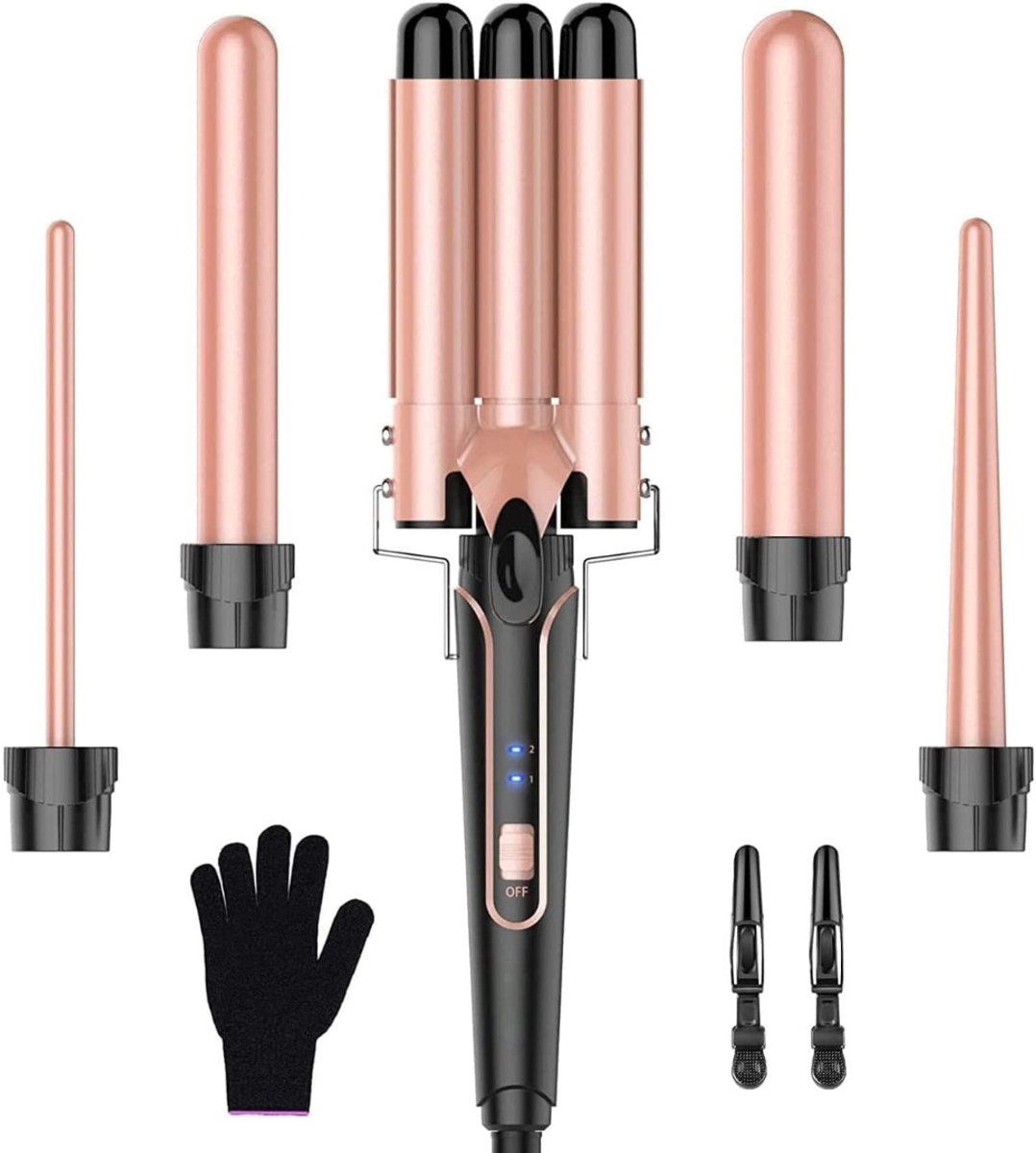 QUOVO® Professioneel en Automatische Krultang 5 in 1 Krultangen - Krulborstel Roterend - Incl. Handschoen, haarklem - Haarkruller Automatisch - Hair Curler - Airstyler - Voor Alle Haarstijlen - Fohnborstel - Multistyler - Roze