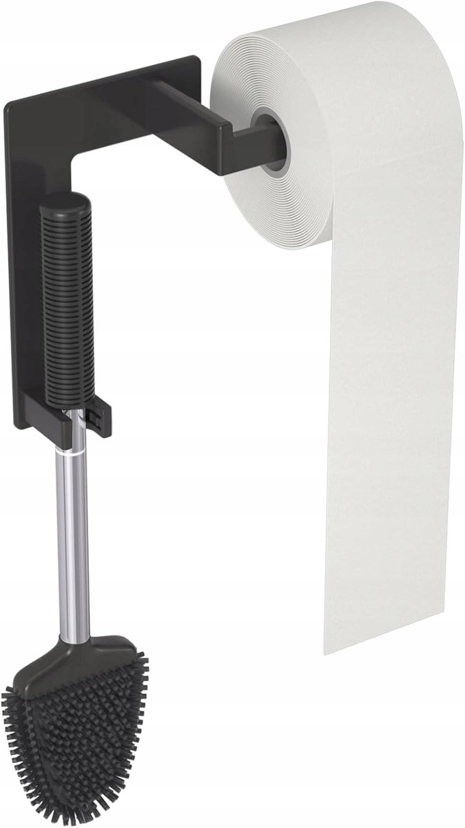 Merkloos Toiletrolhouder met Toiletborstel, Zelfklevend, Zwart