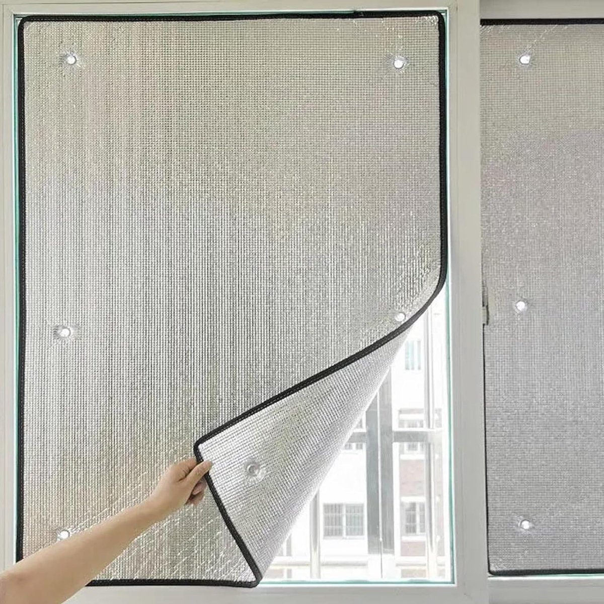 4 stuks 60*100cm reflecterende raamisolatiefolie met zuignap – bescherming tegen winter- en zomerhitte, UV-beschermende zonwerende folie voor ramen binnen en buiten, aluminium isolatie, eenvoudig aan te brengen, voor thuis, kantoor en garage