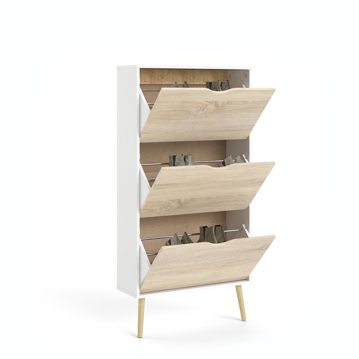 Giga Living Schoenenkast Oslo - Wit/Naturel - 70x24x139cm