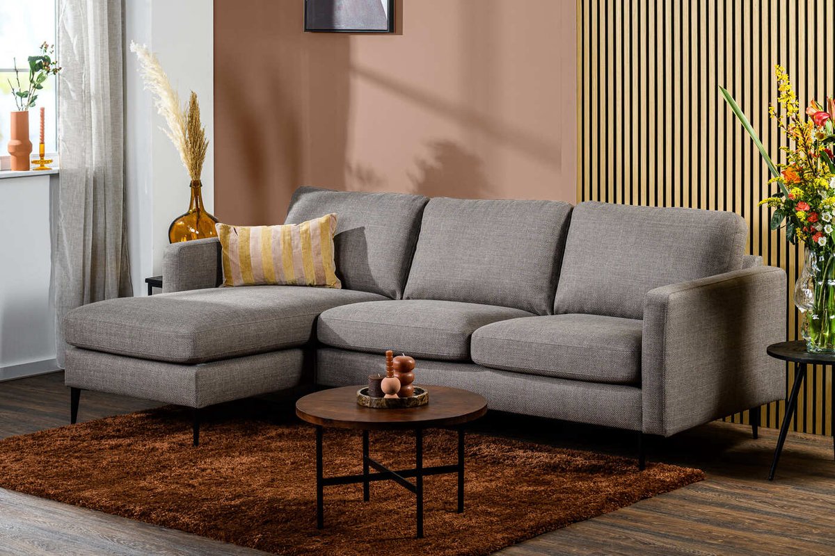 Bank Taupe Stof/Textiel - 3-zits 248x155x80cm - Woven - Giga Meubel
