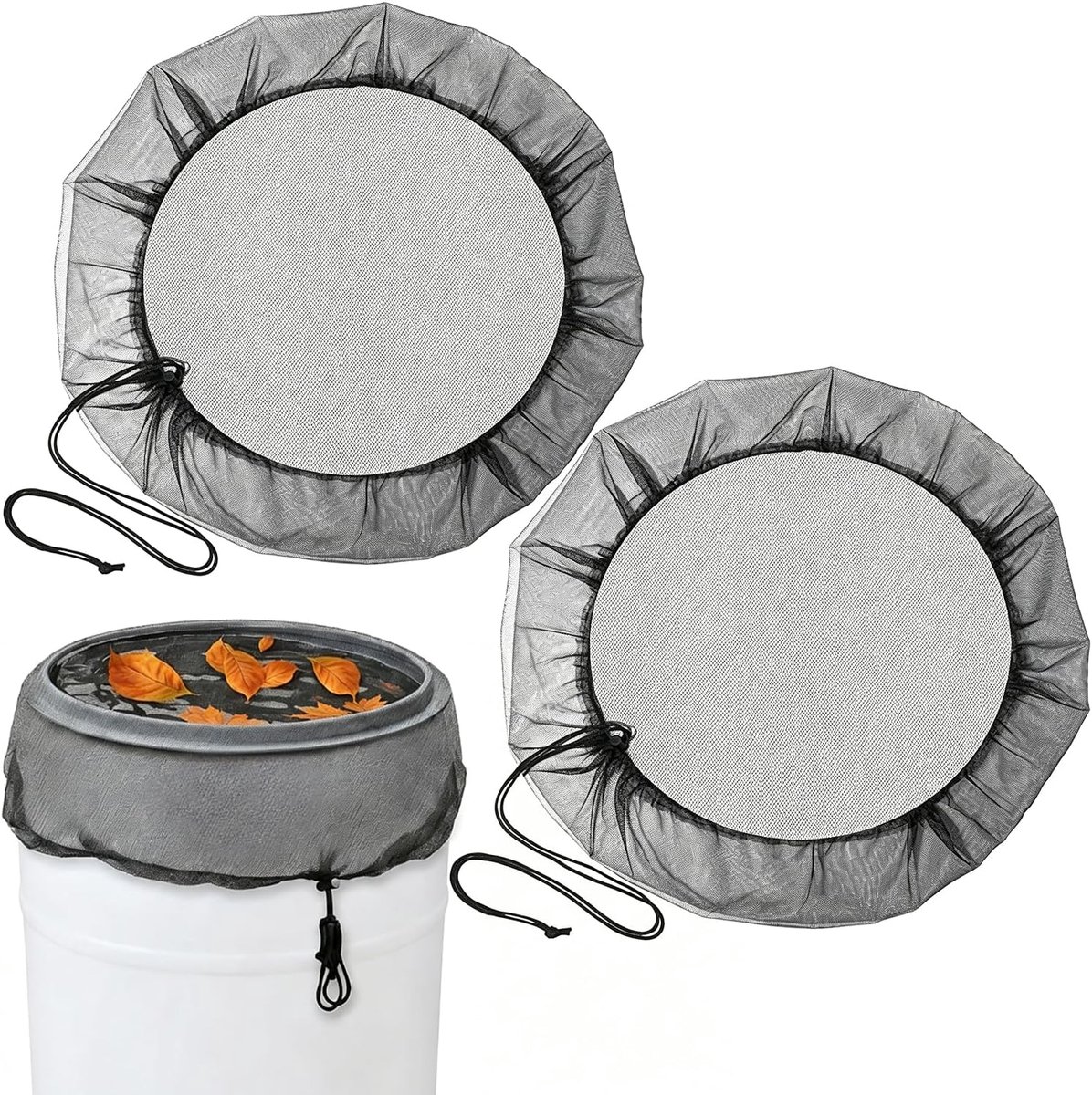 Rain Barrel Cover Net Ø 60 cm - Set van 2 - Fijnmazig met trekkoord - Bescherming tegen insecten en vuil - ShopVlot