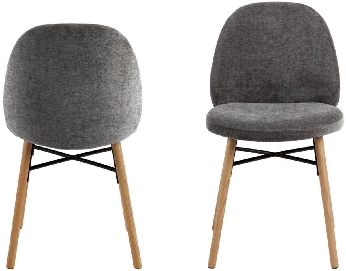 Giga Living Eetkamerstoel Sofie - Grijs - Eikenhout & Stof - 54x46x82,5 cm - Set van 2