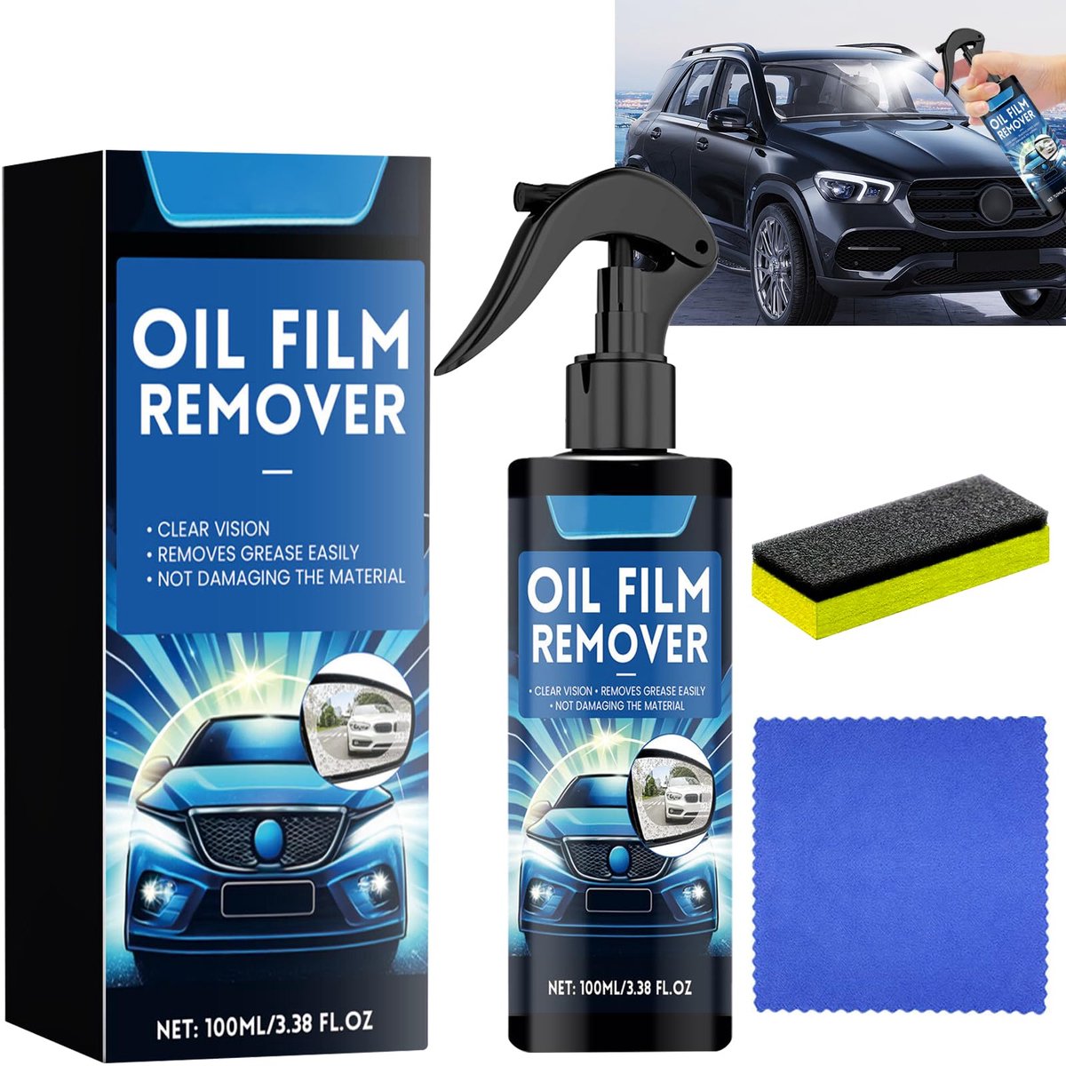 Autoruitenreiniger 100 ml - met spons en doek - voor streeploos resultaat - eenvoudig in gebruik - ShopVlot