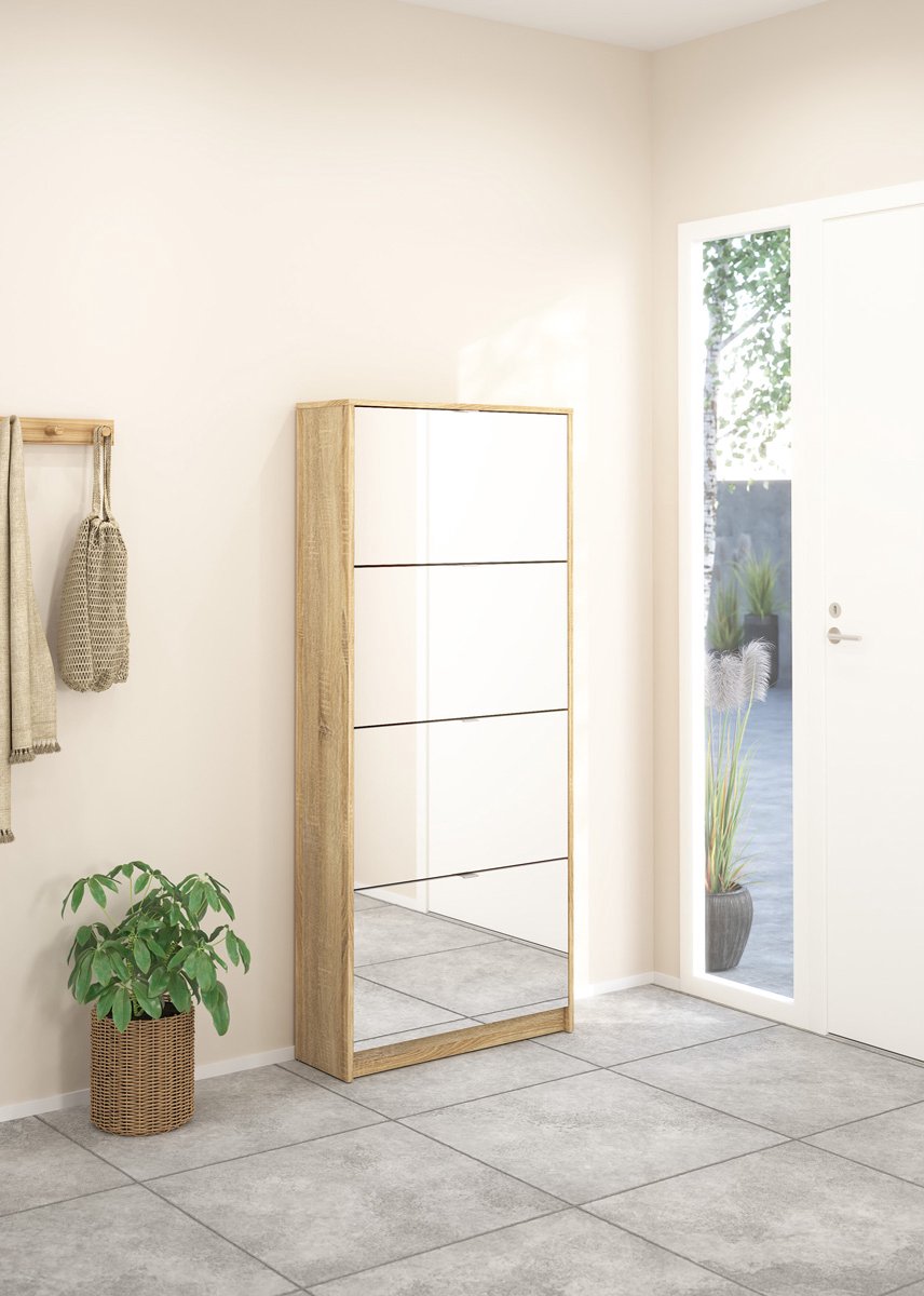 Giga Living Schoenenkast Shoes - Naturel - Incl. Spiegel - 70x24x162cm
