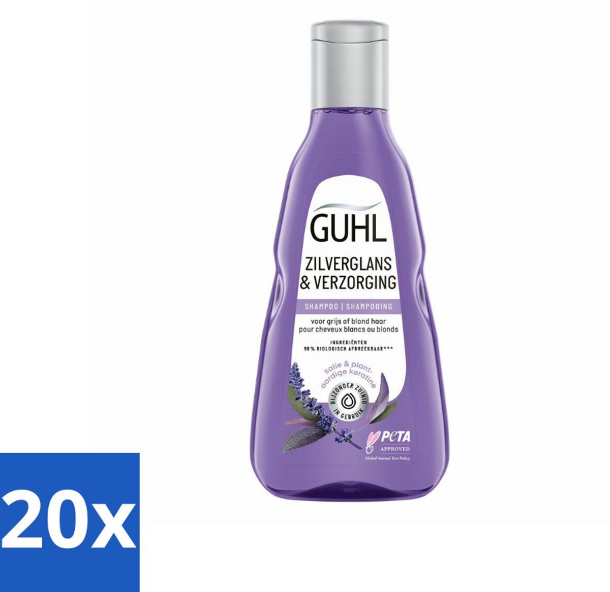 20 x Guhl - Shampoo - Zilverglans & Verzorging - 250 ml - Zilverglans Shampoo - Anti-Geel Shampoo - Grijs Haar Shampoo - Blond Haar Shampoo - Haarverzorging