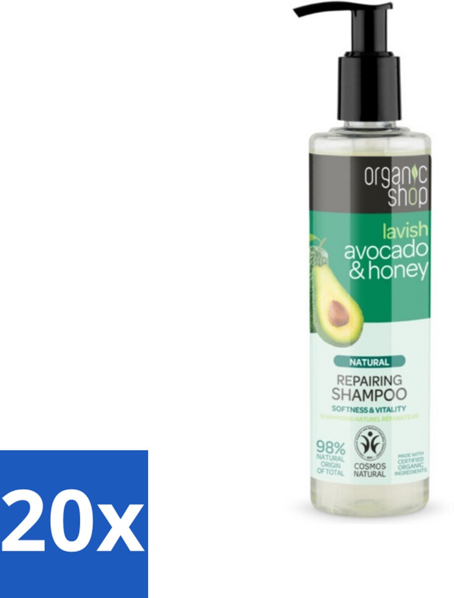 20 x Organic Shop - Natural Repairing Shampoo - Avocado & Honey - Hydraterend en Herstellend - 280 ml - Herstel Haar - Voedend Haar - Avocado Shampoo - Honing Shampoo - Droog Haar