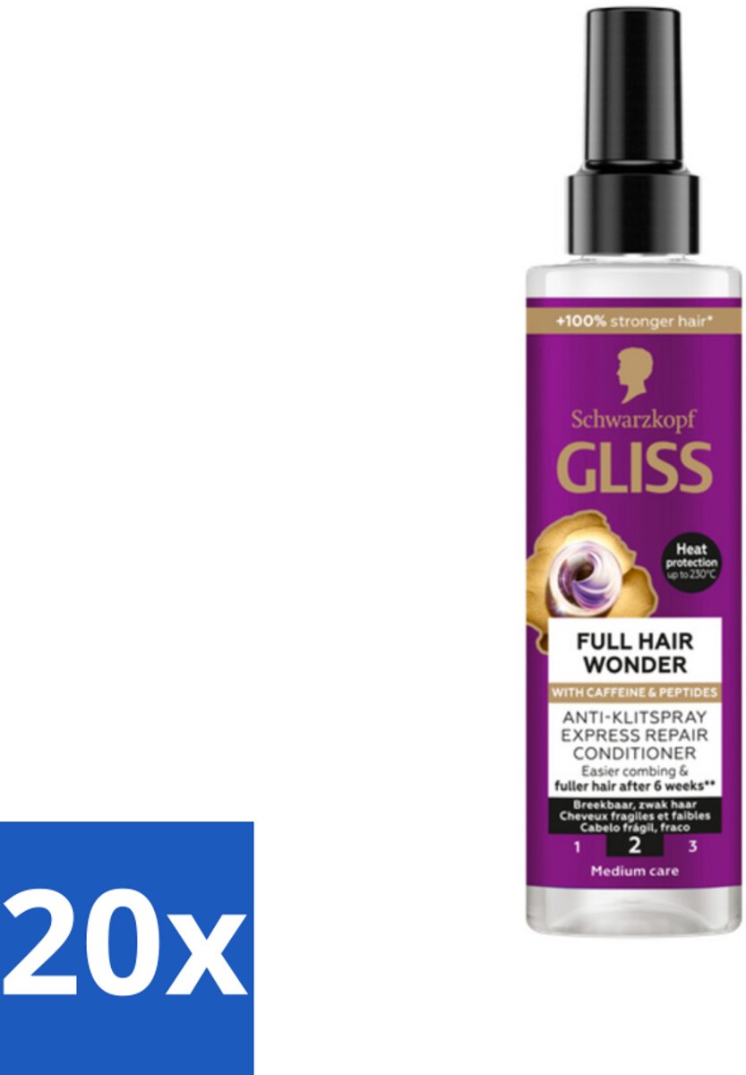 20 x Gliss - Anti-Klit Spray Full Hair Wonder - Voor Voller en Sterker Haar - 200 ml - Anti Klit Spray - Haarverlies - Haarbreuk - Voller Haar - Sterker Haar