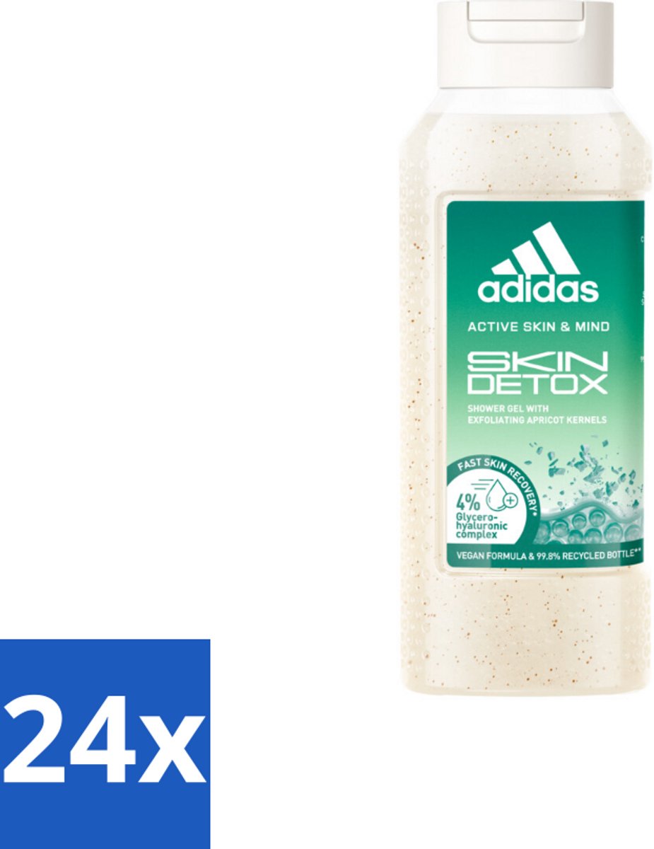 24 x Adidas – Douchegel – Active Skin & Mind Skin Detox – 250 ml - Douchegel - Huidverzorging - Detox - Exfoliatie - Abrikozenpit